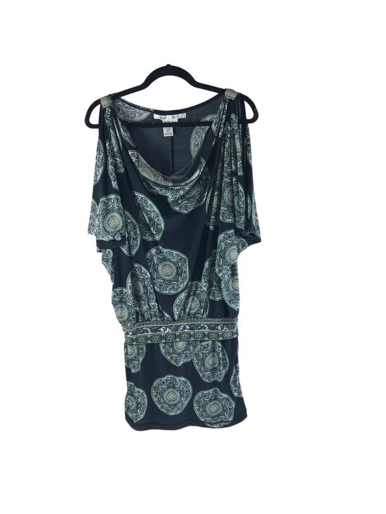 Max Studio Dresses & Skirts - Max Studio Black Batwing Sleeve Dress Green Geometric Print Size S